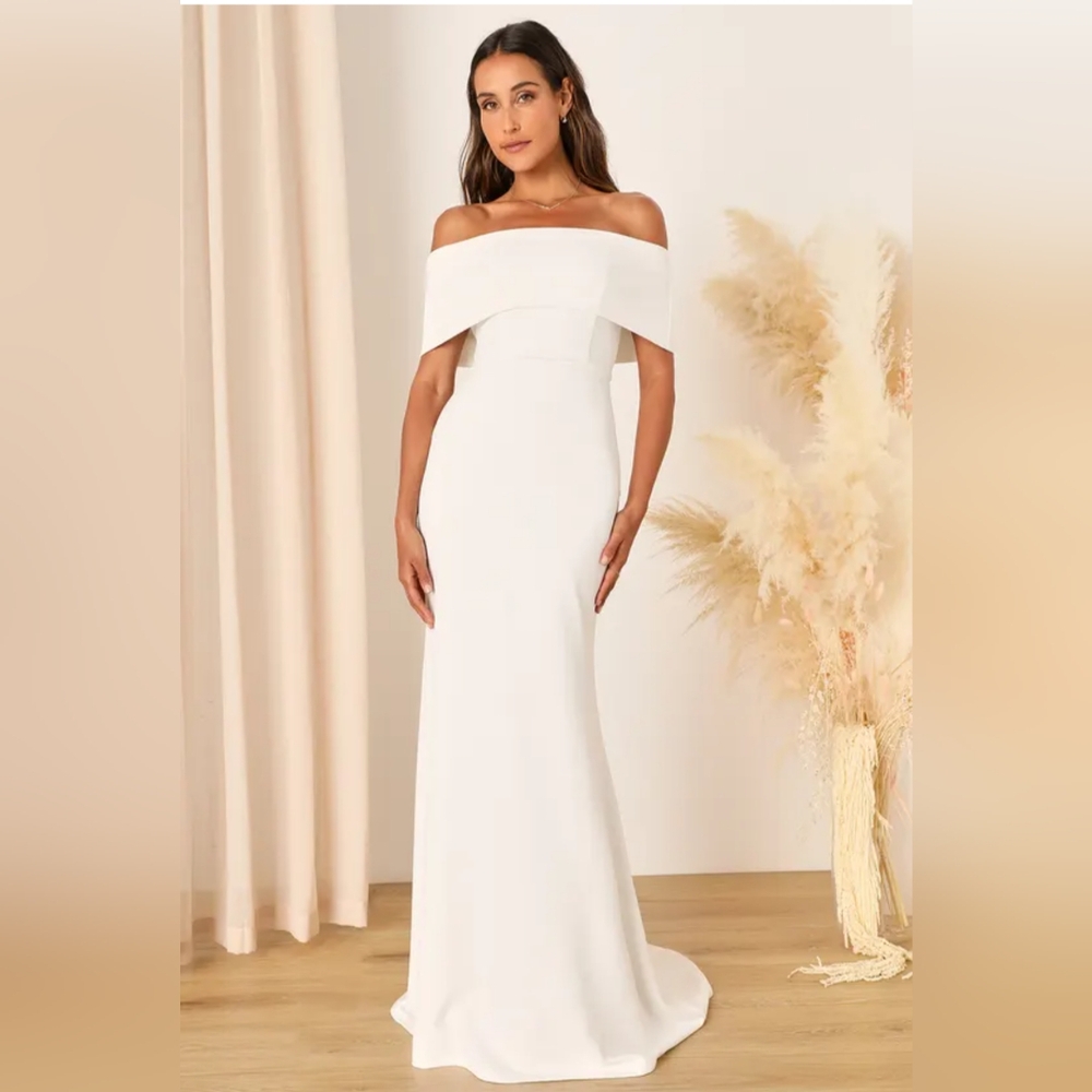 Lulus Womens Exceptional Romance Off the Shoulder Mermaid Maxi Dress Large